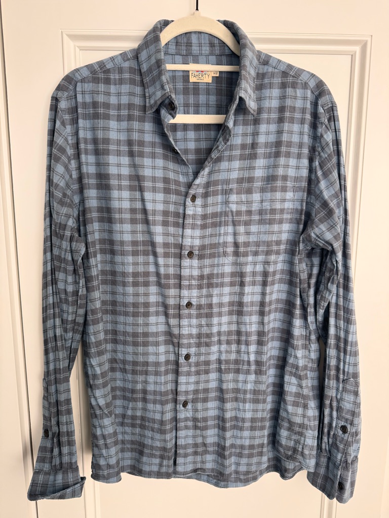 Faherty Light Blue And Gray Plaid Lightweight Flannel